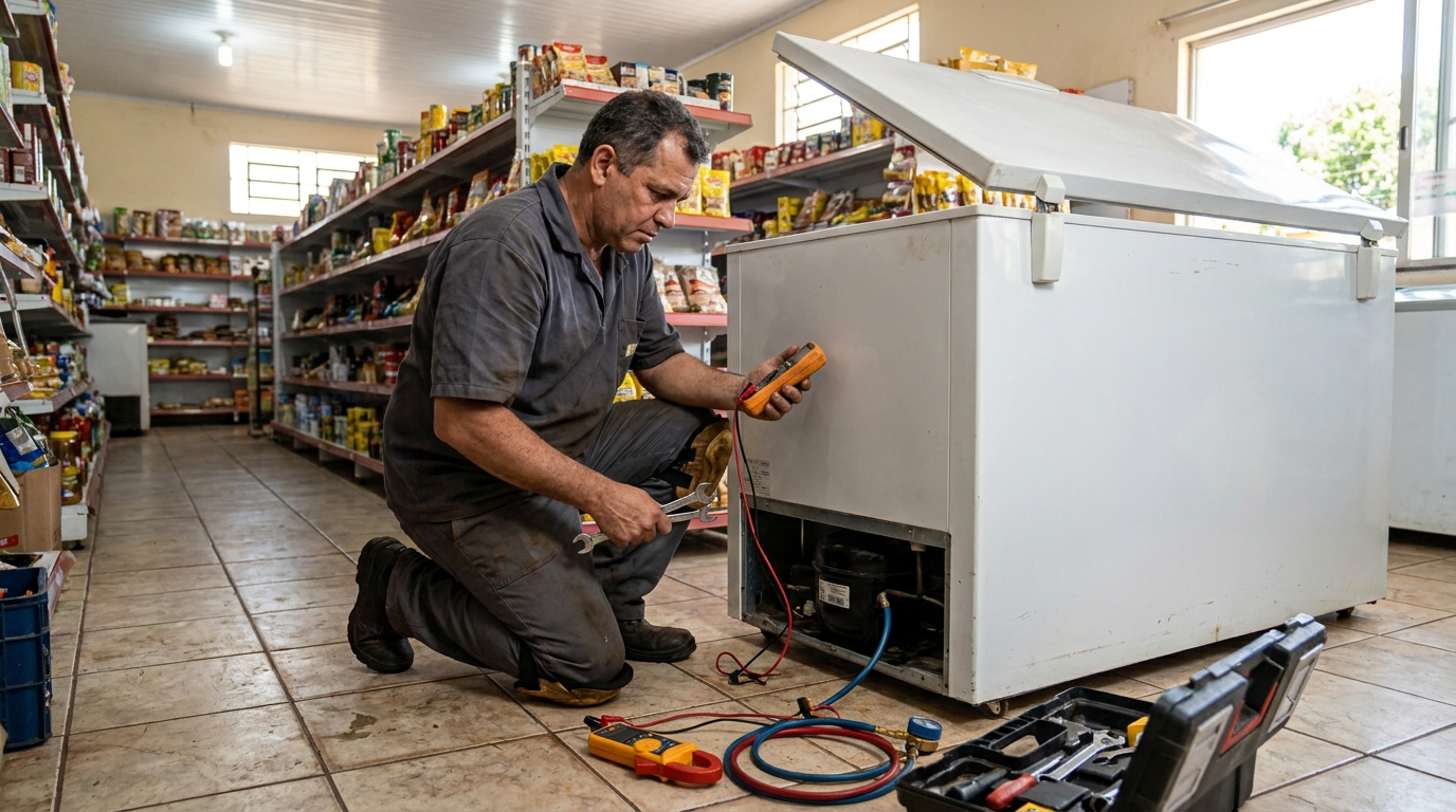 Substituição de termostato de freezer em visita técnica em Divinópolis‑MG